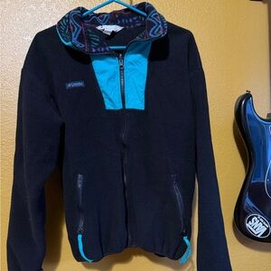 Vintage Columbia Mens Black and Teal Fleece zip up